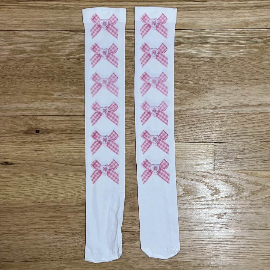 Gingham Girly Bow Knee Highs